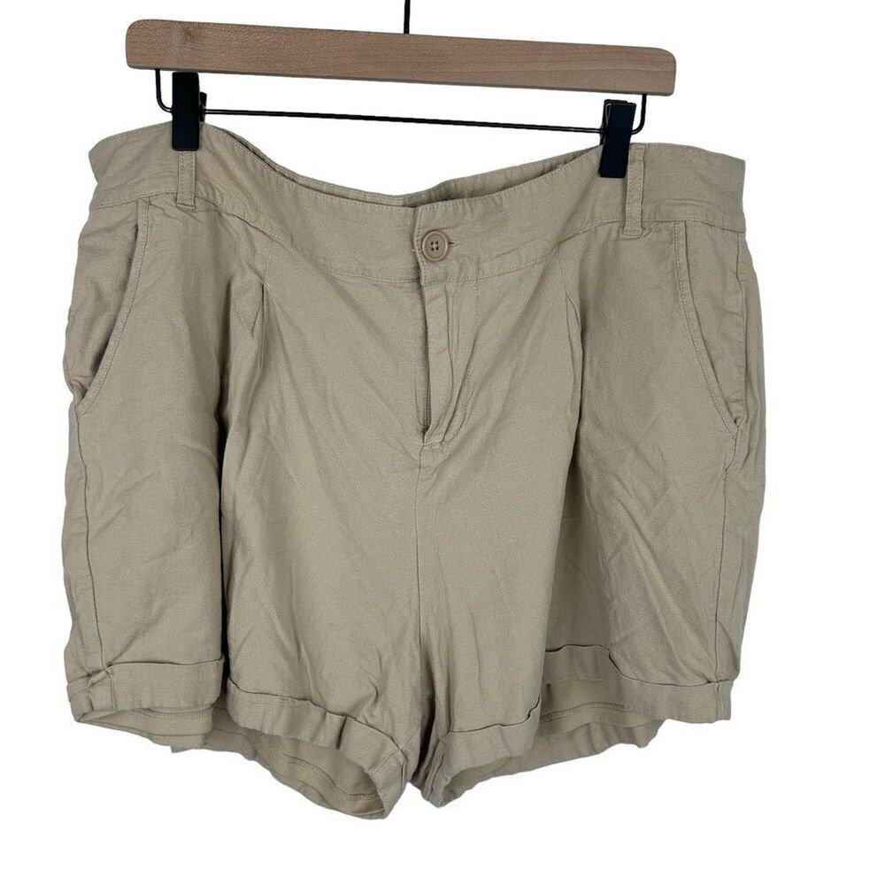 Torrid linen blend shorts size 18 khaki cuffed front pleat Y2K lined